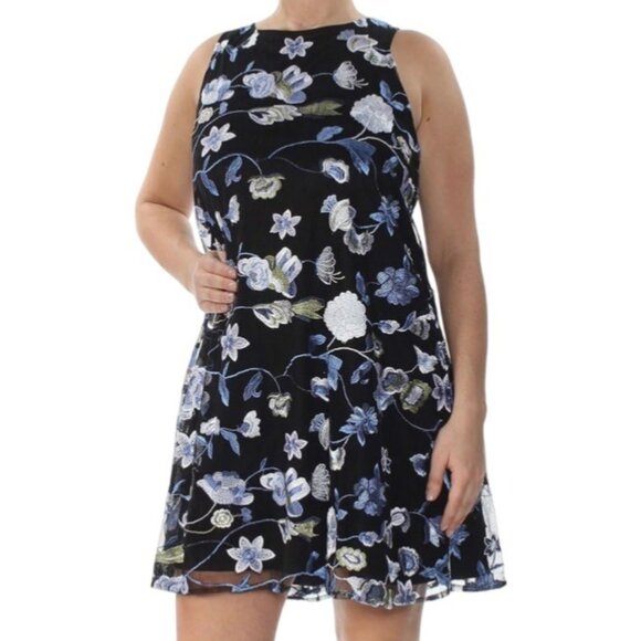 ECI Dresses & Skirts - Eci New York Black Floral Embroidered Sleeveless Dress Size M Petite Black Blue